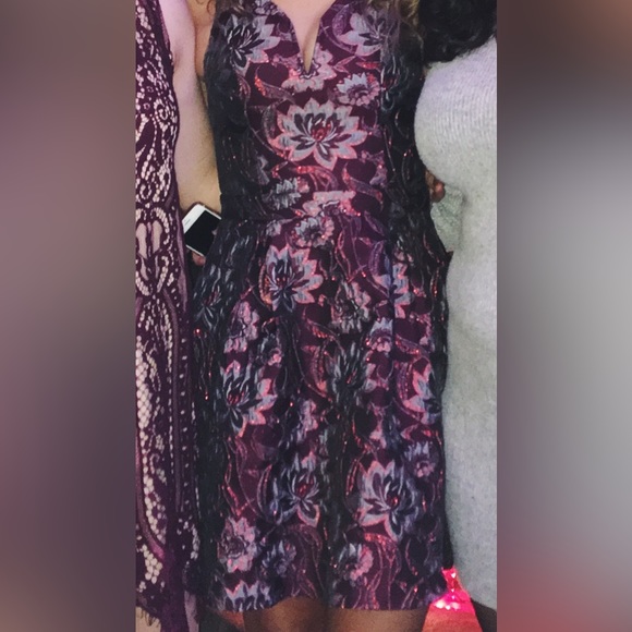 Francesca’s Maroon Brocade Print Fit & Flare Dress - Picture 8 of 8